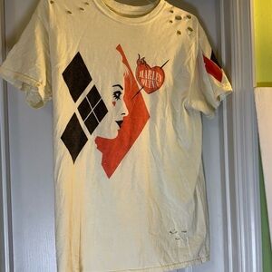 DC The Suicide Squad Harley Quinn Shirt Womens Small Ivory Distressed